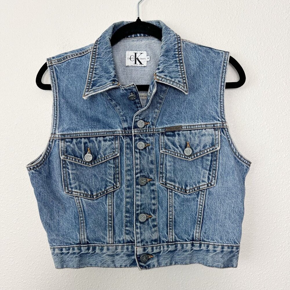 Calvin Klein Light Blue Denim Sleeveless Jacket Vest
